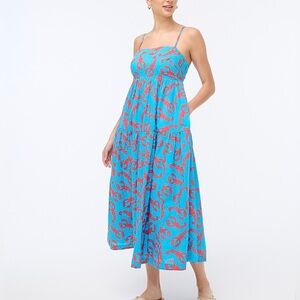 J.Crew Blue Lobster Print Cotton Midi Spring Summer Dress Size 20 Coastal Style